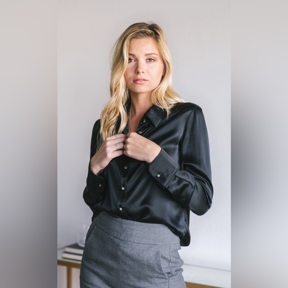 Ravella black silk button long sleeve - Picture 2 of 13